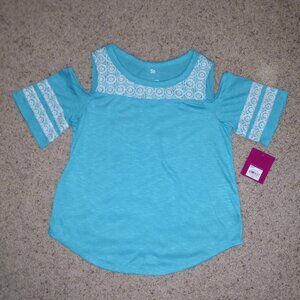 SO Girls Peekaboo Shirt Teal with Crochet Lace Size 10 NWT